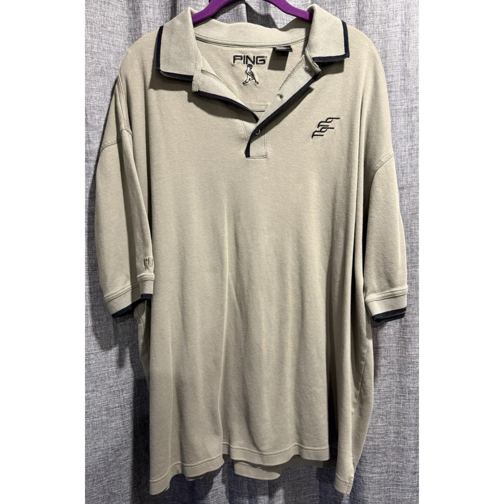 Ping Polo Shirt Mens XL Golf Performance Greenish Gray Cotton VTG Embroidered
